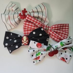 New set of 4 Alligator Clip Hairbows Stripe Gingham Polka Dot Cherry